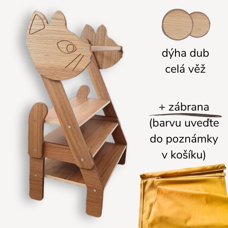 Učicí věž 3v1 Kočka - se zábranou pro nejmenší