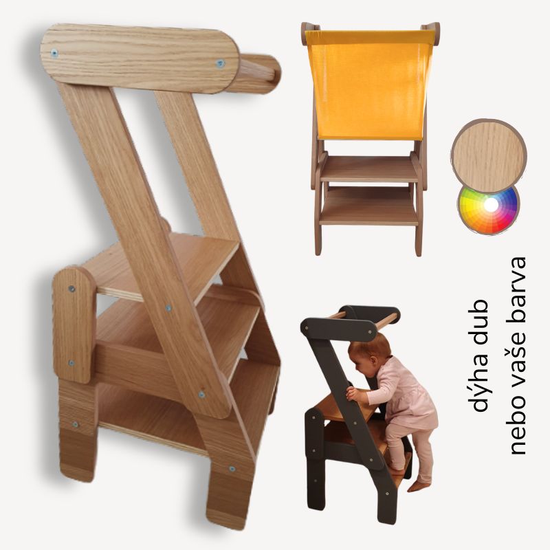 Učicí věž 3v1 Minimalistic - se zábranou pro nejmenší