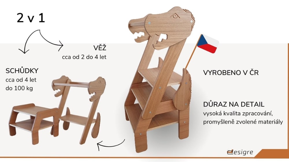 učicí věž 2v1 dinosaurus specifikace