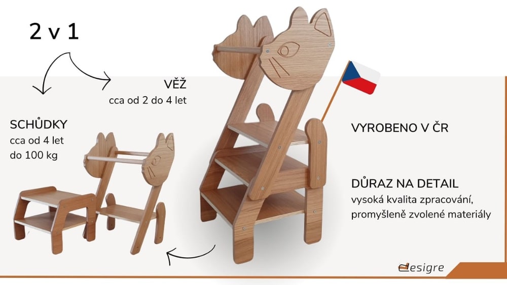 učicí věž 2v1 kočka specifikace