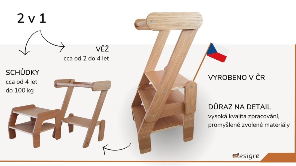 učicí věž 2v1 minimalistic specifikace