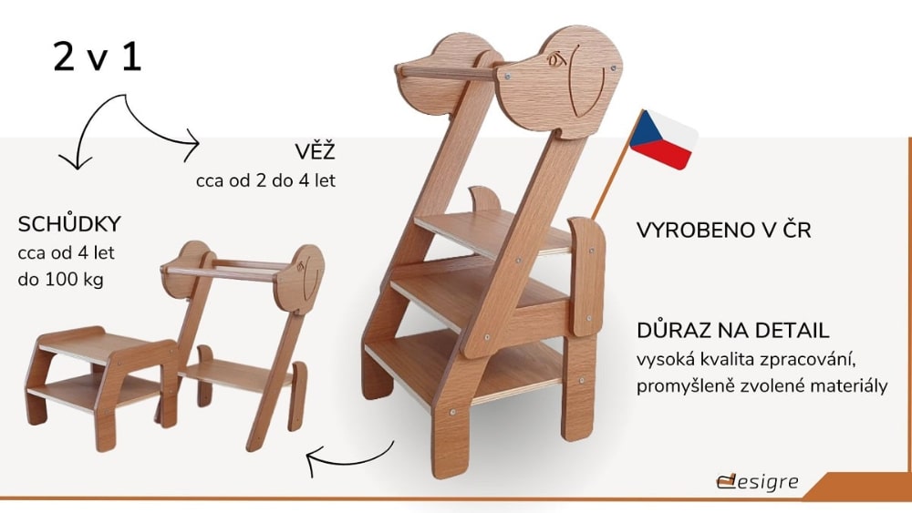 učicí věž 2v1 pes specifikace